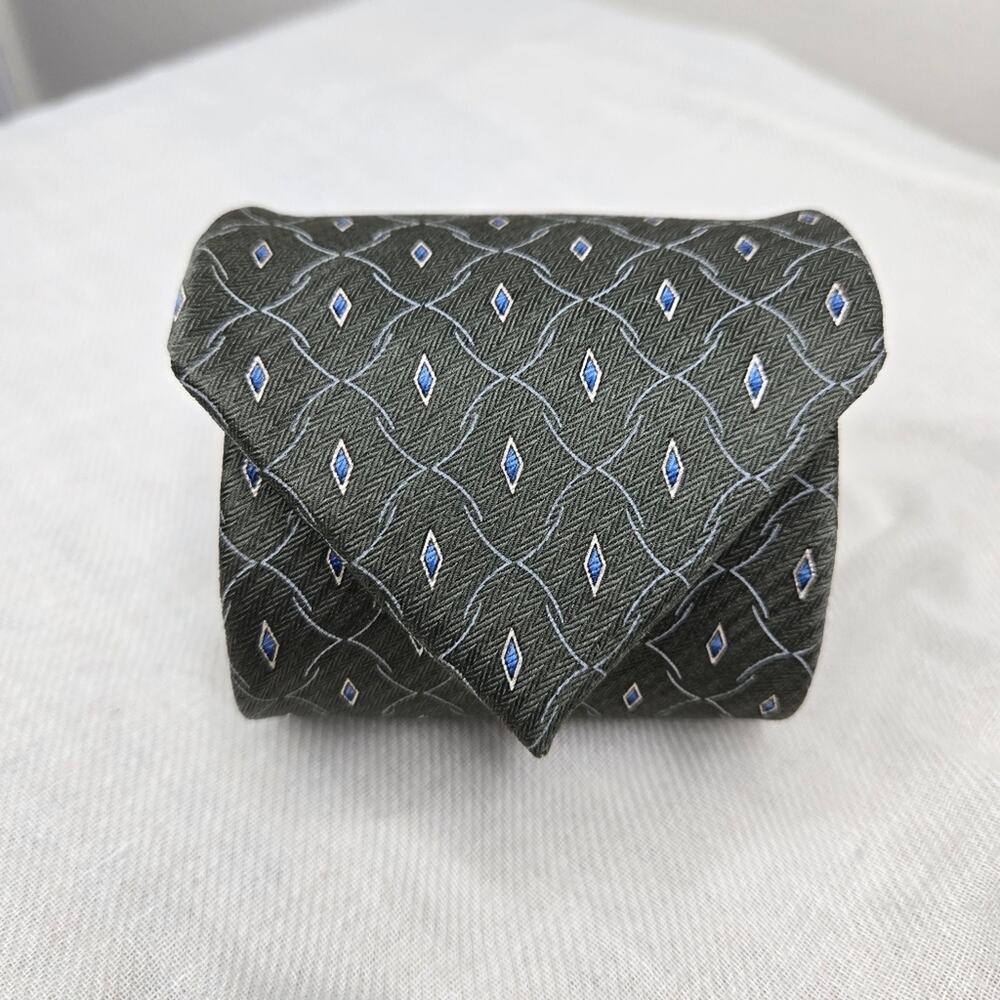 CLERICCI Italian Mens Tie 100% Silk Sage Green Patterned Classic Style